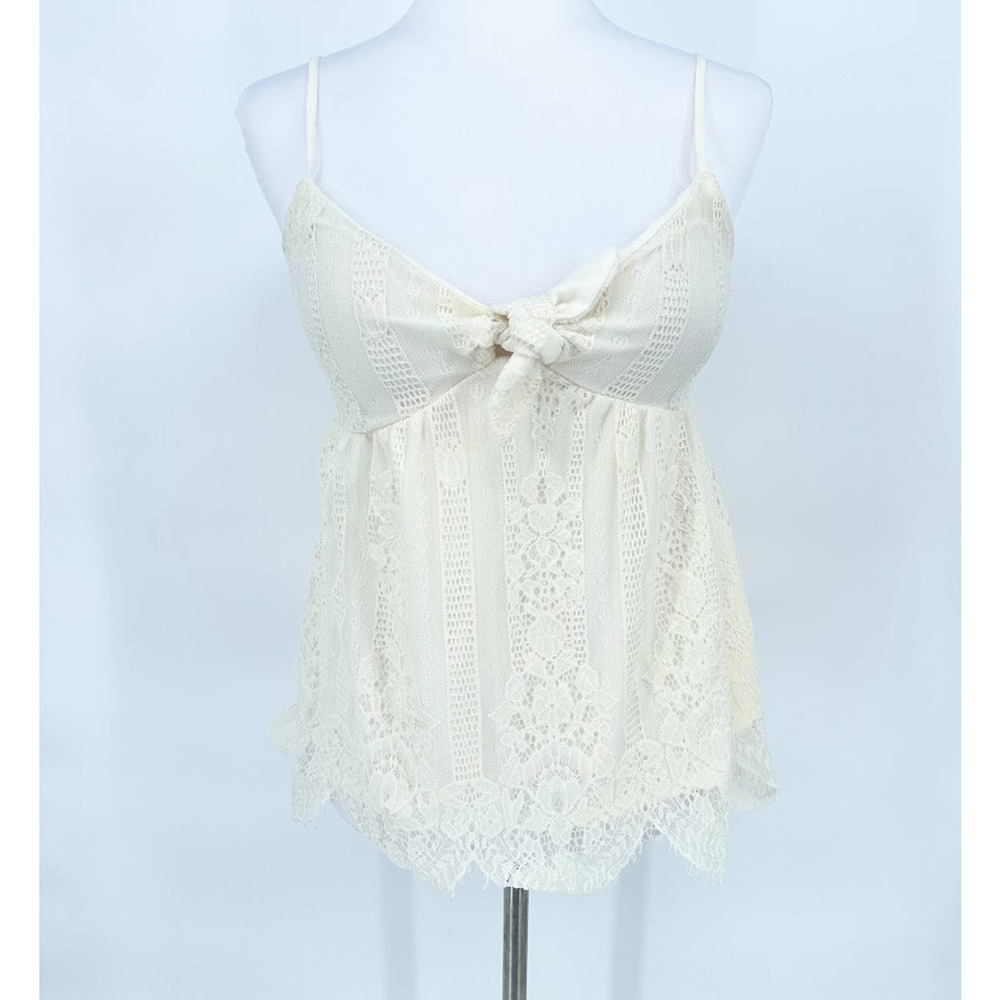Babydoll Lace Ivory Tank Top Y2K Size Medium Coquette Romantic Boho Festival